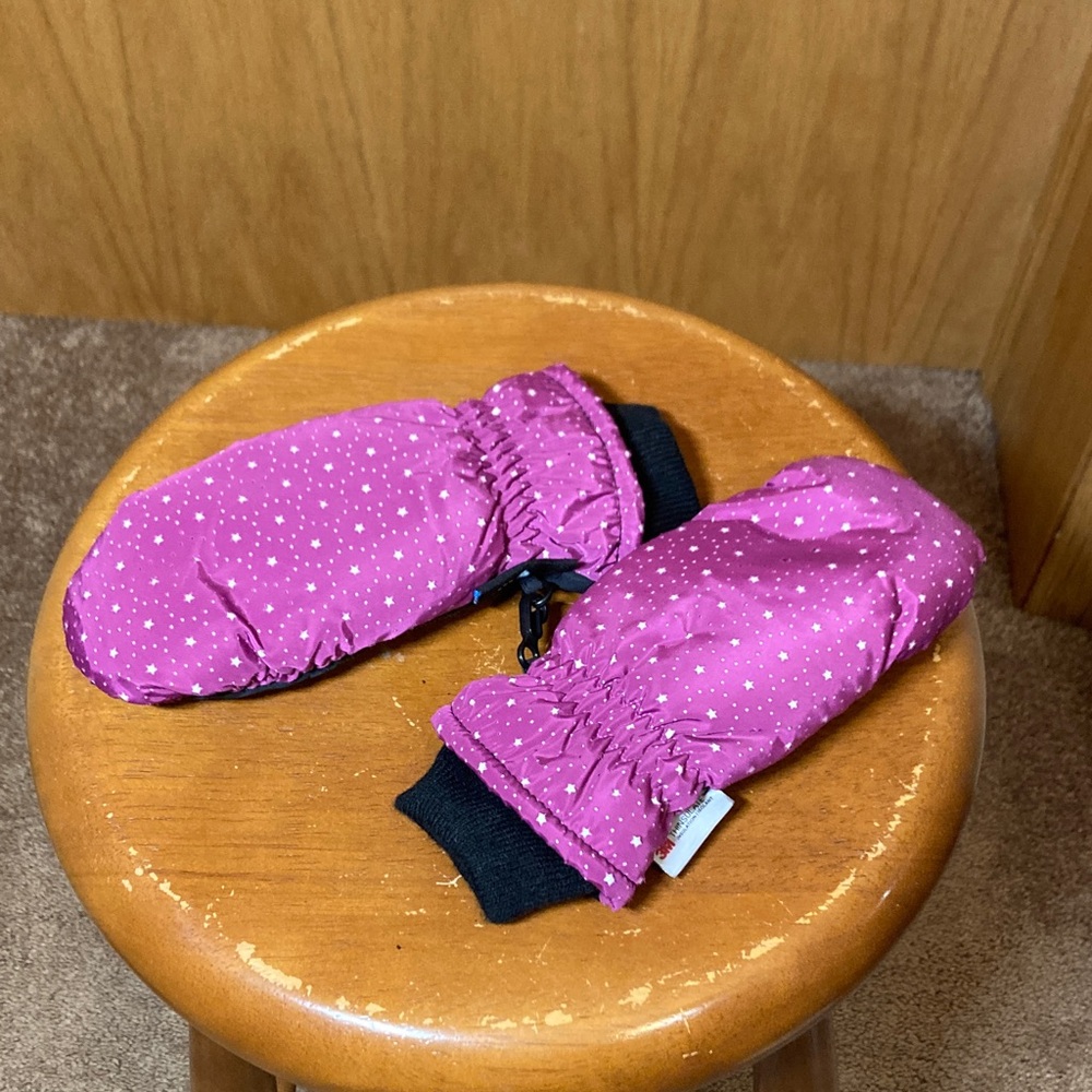 BUNDLE Kids Pink Star Mittens & Thinsulate Sz 4-6x & Swisstech stars pink gloves